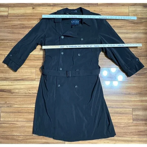 Vtg Ralph Lauren Trench Coat 44 Wool Bld Black Double-Breasted Belt Lined Men's - Picture 6 of 12